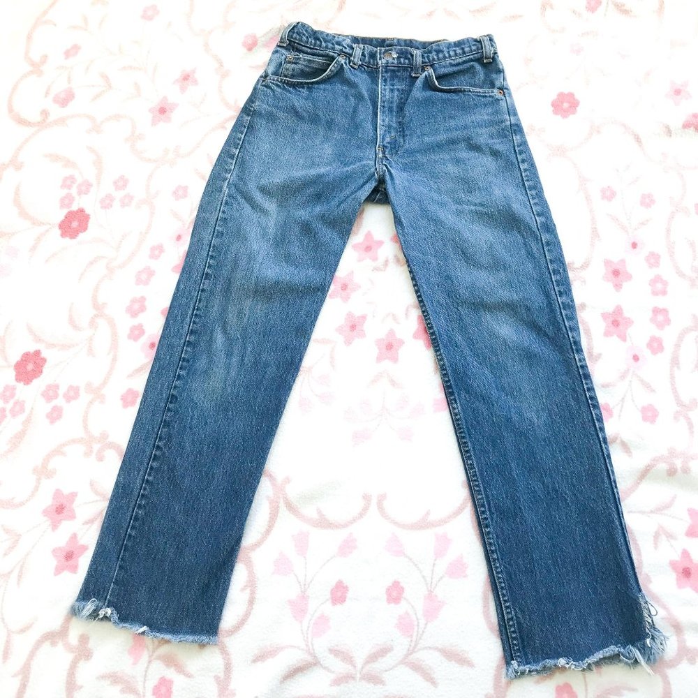 vtg Levis M 28/29 orange tab light wash cropped fr